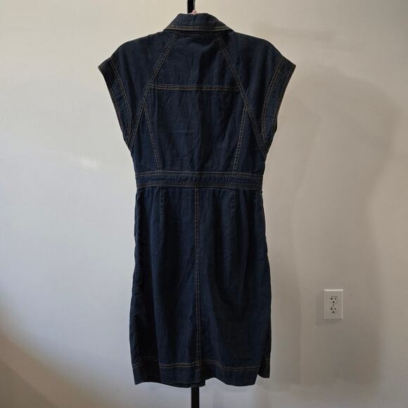 Maeve Anthropologie Short Sleeve Denim Jean Button Front Shirt Dress Belted 8 - Picture 5 of 9